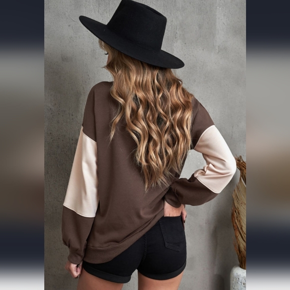 New Khaki button pullover colorblock sweatshirt - Picture 6 of 7